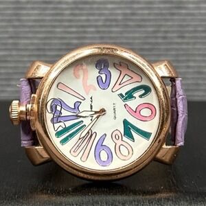 Via Nova Gaga Style Watch Rose Gold Tone Case Purple Croc Strap Colorful  Y2k